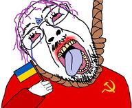 arm bloodshot_eyes communism country crying dead flag hair hammer_and_sickle hand holding_object mustache open_mouth pedophile purple_hair rope soyjak suicide tattoo tongue tranny ukraine variant:bernd // 880x720 // 460.6KB