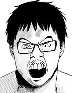 agni_face angry anime ear face_punch fire_punch glasses hair open_mouth soyjak stubble variant:feraljak // 741x964 // 449.5KB