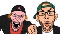 2soyjaks angry backwards_cap brown_hair cap clothes columbine dylan_klebold ear eric_harris glasses hair hand hat jacket letter open_mouth pointing pointing_at_viewer school_shooter soyjak stubble thick_eyebrows variant:angry_soyjak variant:nojak white_skin // 2500x1429 // 813.3KB