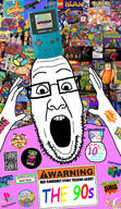 2soyjaks 90s angry animaniacs anime arm badge batman cartoon clothes colorful consoomer crash_bandicoot crazed dragon_ball gameboy_color glasses goyslop hand lego_island memphis_(style) meta:tagme mishima_heihachi nickelodeon nintendo nintendo_64 oldfag open_mouth pc_engine playstation pog pokemon sailor_moon sonic_the_hedgehog soyjak stubble surge tamagotchi teenage_mutant_ninja_turtles tekken text the_simpsons toy variant:feraljak variant:ppp video_game wordswordswords // 1000x1733 // 535.6KB