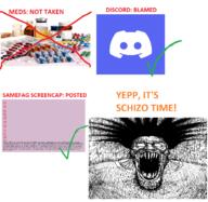 discord glasses hair meds open_mouth schizo schizojak schizophrenia soyjak stubble text variant:markiplier_soyjak // 1184x1156 // 387.2KB