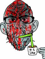 angry bloodshot_eyes coffee cup drinking drinking_straw ear glasses half_open_mouth hand holding_object mug red_eyes soyjak stubble thick_eyebrows tired variant:nojak zombie // 422x554 // 82.7KB