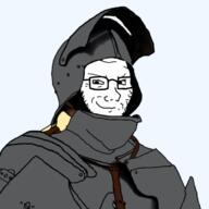 armor clothes glasses helmet knight open_mouth smile smug soyjak stubble variant:soyak // 723x722 // 193.7KB