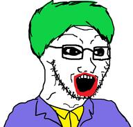 clothes clown dc_comics glasses green_hair hair joker_(dc) open_mouth soyjak stubble variant:soyak // 939x901 // 74.4KB