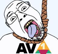 av1 avif glasses hanging open_mouth rope soyjak stubble suicide tongue variant:bernd yellow_teeth // 3000x2807 // 477.6KB