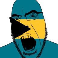 angry bahamas country flag flag:bahamas glasses open_mouth soyjak stubble variant:cobson // 721x720 // 22.3KB