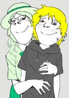 blush clothes crystal_cafe female green_hair hair hand hat nate pedophile shota smile subvariant:gapejak_female subvariant:wholesome_soyjak tshirt variant:gapejak yellow_hair // 640x906 // 207.5KB