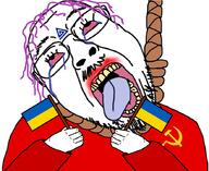 alternate arm bloodshot_eyes communism country crying dead flag hair hammer_and_sickle hand holding_flag holding_object mustache open_mouth pedophile purple_hair rope soyjak suicide tattoo tongue tranny ukraine variant:bernd // 880x720 // 440.6KB