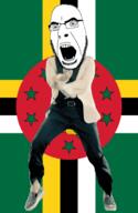 angry animated country dance dominica flag full_body gangnam_style glasses irl open_mouth soyjak star stubble variant:cobson // 300x460 // 498.6KB