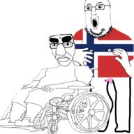 2soyjaks angry arm clothes country flag flag:norway full_body glasses hair hand leg norway nsfw open_mouth penis soyjak stubble variant:chudjak variant:norwegian wheelchair // 1000x1000 // 512.5KB