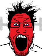 angry crying fume glasses hair open_mouth red_face red_skin soyjak stubble variant:markiplier_soyjak // 600x800 // 55.8KB