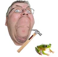 angry animal_abuse bernd_schmidt closed_mouth cropped frog glasses hammer pepe stubble subvariant:wholesome_soyjak variant:gapejak // 909x895 // 873.9KB