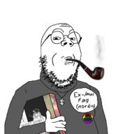 album_cover arm badge closed_mouth clothes death_grips flag:lgbt_pride_flag gay glasses hand holding_object i_love king_crimson mu_(4chan) music necklace neutral_milk_hotel nordic pipe round_glasses smoke smoking soyjak stubble text variant:gapejak // 1200x1200 // 498.3KB