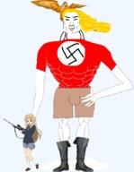 arm buff clothes full_body glasses hair hand k_on kotobuki_tsumugi leg nazism shorts soyjak subvariant:chudjak_front swastika tshirt variant:chudjak yellow_hair // 1436x1847 // 739.4KB