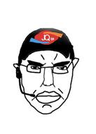 cap closed_mouth clothes dairy_queen glasses hair hat headphones jewish_question soyjak subvariant:chudjak_front variant:chudjak // 1242x1744 // 132.6KB