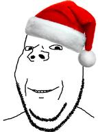 christmas clothes hat no_eyebrows santa santa_hat smile soyjak stubble subvariant:wholesome_soyjak variant:gapejak // 647x866 // 178.1KB