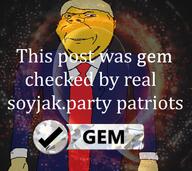 closed_mouth clothes donald_trump ear gem hair necktie orange_skin qanon smile soyjak stubble subvariant:wholesome_soyjak suit text variant:gapejak yellow_hair // 640x570 // 409.4KB