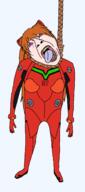 ack anime bloodshot_eyes blue_eyes bodysuit clothes crying female full_body hair_ornament hanging interface_headset long_hair neon_genesis_evangelion noose open_mouth orange_hair plugsuit red_bodysuit rope souryuu_asuka_langley soyjak suicide tongue transparent_background variant:bernd yellow_teeth // 1197x2709 // 72.1KB