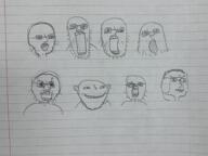 angry drawing ear glasses irl multiple_soyjaks open_mouth paper smile soyjak stretched_mouth stubble variant:a24_slowburn_soyjak variant:chudjak variant:cobson variant:gapejak variant:impish_soyak_ears variant:markiplier_soyjak variant:soyak variant:tony_soprano_soyjak // 2283x1710 // 3.0MB