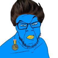 acne badge beak bird blue_skin closed_mouth glasses hair newfag smile smug soyjak soyjak_party stubble twitter variant:feraljak zoomer // 1500x1500 // 329.0KB