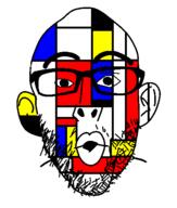 colorful ear glasses half_open_mouth piet_mondrian soyjak stubble variant:nojak // 445x523 // 7.7KB