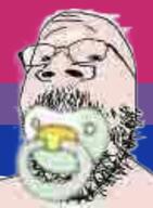 baby bisexual flag flag:bisexual_pride_flag glasses pacifier pride_flag small_eyes soyjak stubble variant:gapejak white_skin // 367x500 // 18.6KB