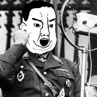 angry black_and_white drool ear fat hair irl_background medal microphone nazi_germany nazism nose open_mouth shaved soyjak teeth uniform variant:chudjak // 1000x1000 // 1009.0KB