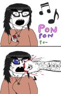 beanie blood clothes comic female fist glasses hair hand holding_object music necklace open_mouth punch soyjak text variant:soytan // 630x957 // 52.0KB