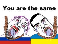 2soyjaks bloodshot_eyes clothes crying flag glasses hanging mustache oink open_mouth rope russia russo_ukrainian_war stubble tranny ukraine variant:bernd variant:chudjak you're_the_same // 841x634 // 385.6KB