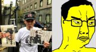 angry asian cap chud clothes donald_trump glasses hair happy_merchant hat holding_object irl irl_background japan japanese_politics judaism nazism penis picture soyjak tshirt variant:chudjak yellow_skin // 919x499 // 704.7KB