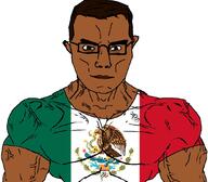 brown_skin buff closed_mouth clothes country ear flag glasses hair mexico soyjak subvariant:chudjak_front subvariant:muscular_chud tshirt variant:chudjak vein // 1059x929 // 168.6KB