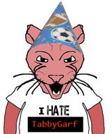 angry animal cartoon cat cat_ear clothes encyclopedia_dramatica full_body furry hat i_hate party_hat soyjak subvariant:science_lover tabbygarf tshirt variant:markiplier_soyjak viril_feline_wyyzrd whisker // 420x500 // 110.4KB