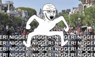 animated arm disneyland full_body glasses hand irl_background leg monkey_dance nigger open_mouth soyjak stubble text variant:soyak // 457x277 // 152.7KB