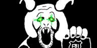 fangs federal_bureau_of_investigation glowing glowing_eyes goat hand holding_object horn oekaki open_mouth soyjak stubble toriel undertale variant:unknown video_game // 500x250 // 22.1KB