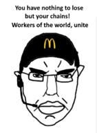 cap closed_mouth clothes communism ear glasses hat mcdonalds soyjak subvariant:chudjak_front variant:chudjak wagie // 540x736 // 146.5KB