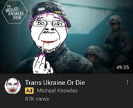 2soyjaks advertisement angry balding closed_mouth ear flag glasses hair hand irl makeup mustache painted_nails purple_hair smile soyjak stubble subvariant:chudjak_front text tranny ukraine variant:bernd variant:chudjak youtube // 640x519 // 82.1KB