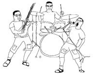 3soyjaks band closed_mouth clothes drum drum_set drumstick full_body glasses guitar hair holding_guitar holding_instrument holding_object instrument microphone open_mouth playing_instrument sandals shorts subvariant:chudjak_front tshirt variant:chudjak // 1200x960 // 75.5KB