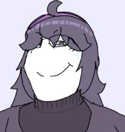 closed_mouth femjak glasses hair hex_maniac looking_at_you pokemon purple_eyes purple_hair smile soyjak subvariant:gapejak_female variant:gapejak video_game // 940x992 // 64.4KB