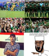 angry arab arm beard bloodshot_eyes brown_skin clothes crying finger football glasses hat iraq iraqi islam meta:tagme open_mouth pointing soccer taqiyah teeth variant:chudjak // 2380x2682 // 1.1MB