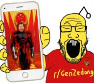 anime antenna arm asian aura buck_teeth china closed_eyes clothes communism dragon_ball dragon_ball_super genzedong_(reddit) hand holding_object holding_phone iphone jiren leftypol open_mouth phone reddit reddit_moment small_eyes soyjak star subvariant:phoneplier subvariant:phoneplier_vertical tshirt variant:markiplier_soyjak xi_jinping yellow yellow_skin // 1016x900 // 754.7KB