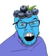 blue_eyes blue_skin blueberry clothes food foodjak fruit glasses hat open_mouth soyjak stubble variant:feraljak // 1500x1500 // 585.2KB