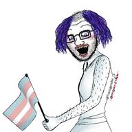 balding crazed glasses hair hairy open_mouth purple_hair soyjak stubble tranny trans_flag ugly variant:soyak ywnbaw // 4064x4064 // 641.6KB