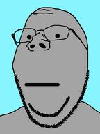 closed_mouth glasses grey_skin neutral npc small_eyes soyjak stubble subvariant:wholesome_soyjak variant:gapejak // 600x800 // 15.1KB