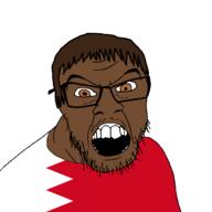 bahrain brown_eyes brown_hair brown_skin clothes country flag glasses hair open_mouth soyjak stubble variant:feraljak // 1500x1500 // 36.7KB