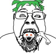 4chan 4soyjaks anime arm glasses green_hair hair open_mouth reddit soyjak stubble variant:bernd variant:markiplier_soyjak variant:snoojak variant:soyak vore yotsoyba // 709x701 // 35.8KB