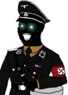 black_skin clothes glowing_eyes green_eyes hat nazism necktie open_mouth soyjak stubble swastika thougher thrembo uniform variant:soyak // 309x433 // 57.2KB