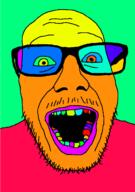 colorful glasses open_mouth soyjak stubble variant:punkjak // 918x1306 // 26.4KB