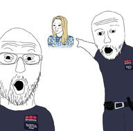 2soyjaks glasses open_mouth pointing stubble trad_wife variant:two_pointing_soyjaks variant:wojak wojak // 1000x984 // 92.1KB