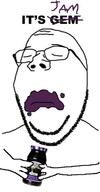 arm blackberry blackberry_jam closed_eyes closed_mouth frown gem glasses its_over jam pun purple sad smuckers soyjak stubble subvariant:wholesome_soyjak text variant:gapejak // 370x711 // 41.9KB