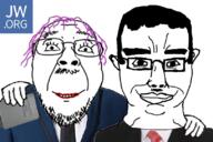 2soyjaks bible chud closed_mouth clothes ear eyelashes glasses hair jehovas_witnesse mustache necktie purple_hair smile soyjak stubble subvariant:chudjak_front suit tagme_new_variant tranny variant:bernd variant:chudjak // 810x541 // 358.8KB